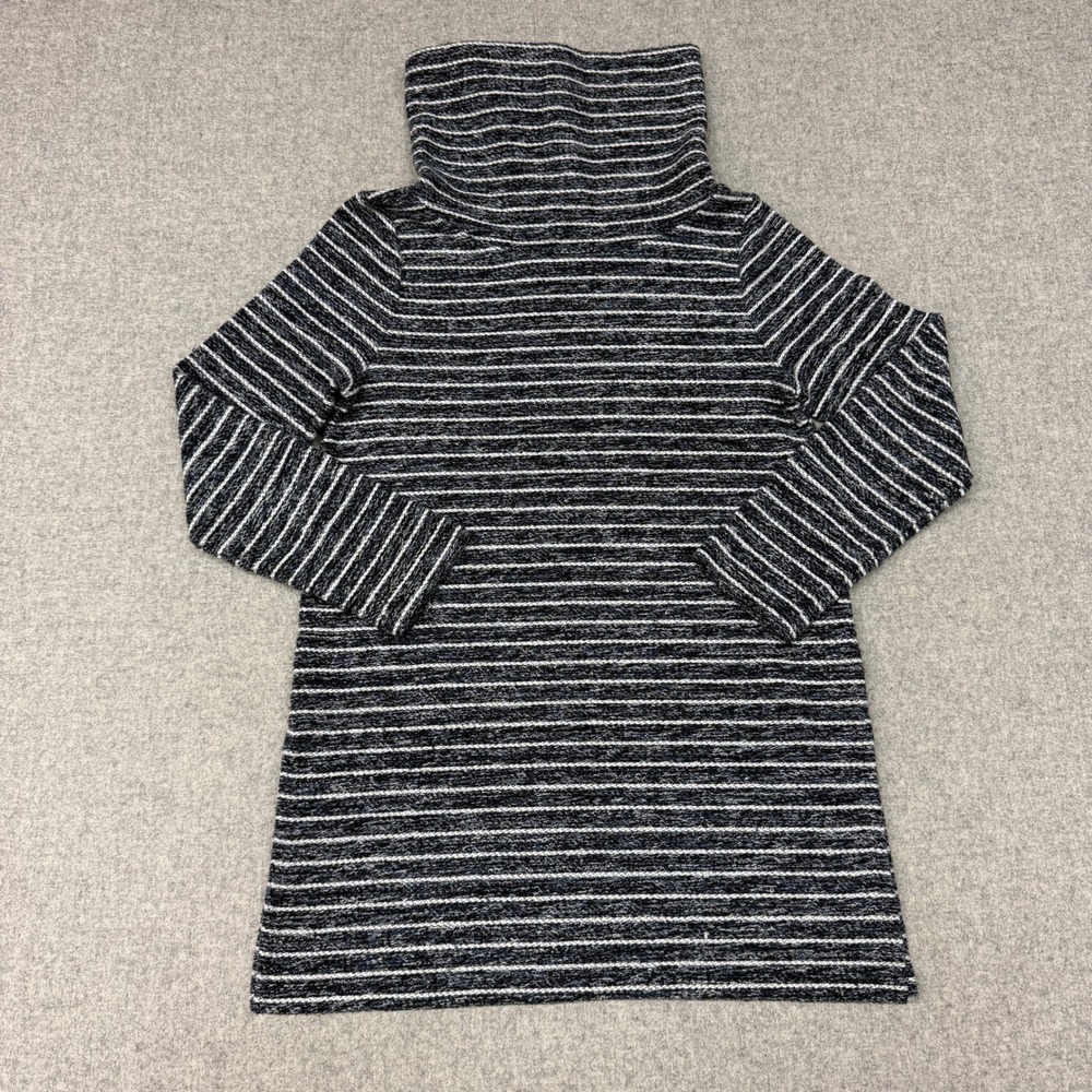 Loft Outlet Tunic Sweater XS Navy Blue White Striped Cowl Neck Side Slit Knit